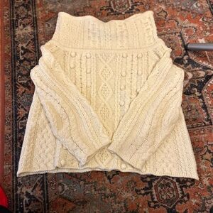 Tuckernuck Cream Cowl / Off Shoulder Neck Cable Knit Sweater